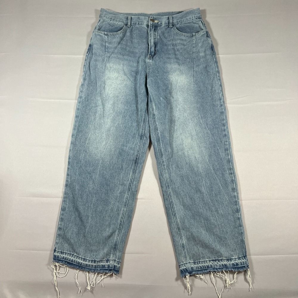 Dazy Wide Leg Jeans Womens XL Blue Denim Cotton High Rise Medium Wash Raw Hem